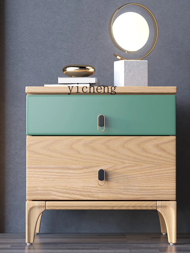 XL Solid Wood Bedside Cabinet Master Bedroom Ash Locker Two-Drawer Bedside Cabinet