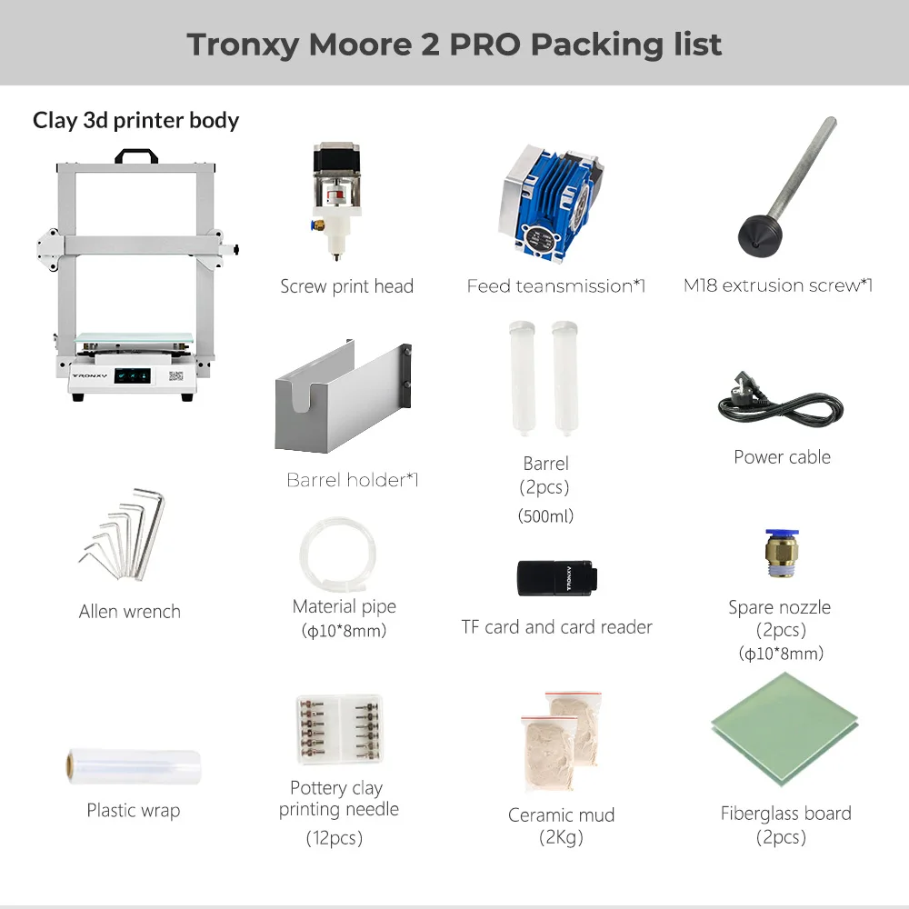 Imagem -05 - Tronxy Novo Produto 3d Impressora Moore Pro 255*255*260 mm Faça Você Mesmo Desktop 3d Cerâmica Argila Impressora Metal Osg 15 Rails Argila Extrusora