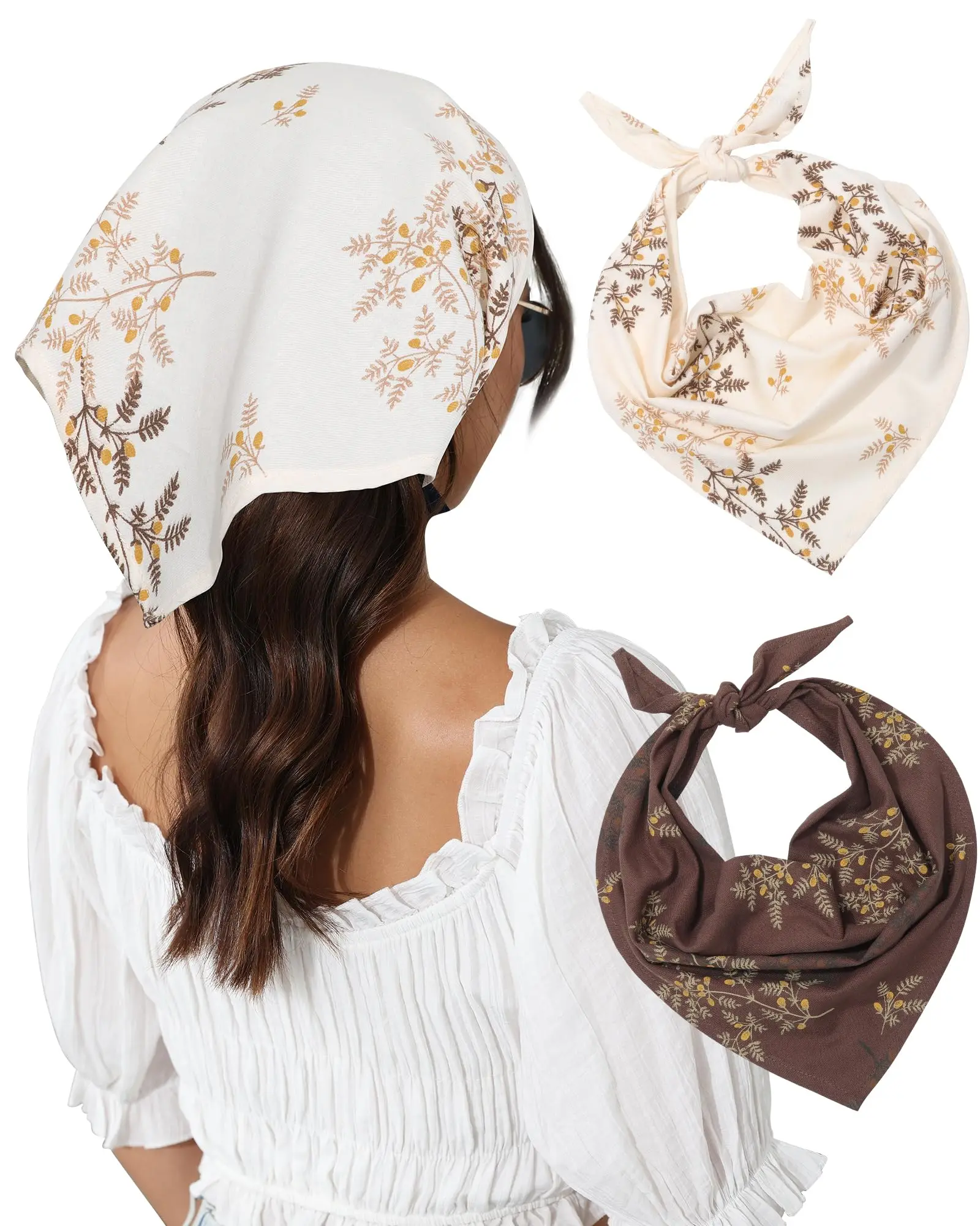 

2 шт./компл., треугольный платок с принтом оливковой ветки, банданы для волос, платок для женщин и девочек, шарф для волос в стиле бохо, повязка на голову