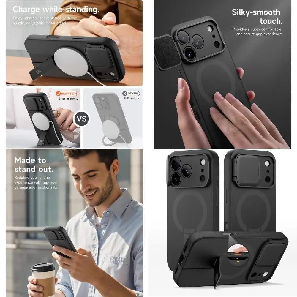 for iPhone 17 Pro Max Case with Camera Control Cover, Camera Cover and Adjustable Kickstand, Compatible with MagSafe, Shockproof