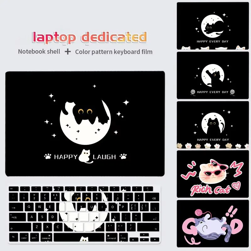 Laptop Case Black Cat Waterproof Protective Hard Shell Sleeve For Macbook Air 13 A1466 A2337 Pro A2681 A2485 A2941Keyboard Cover