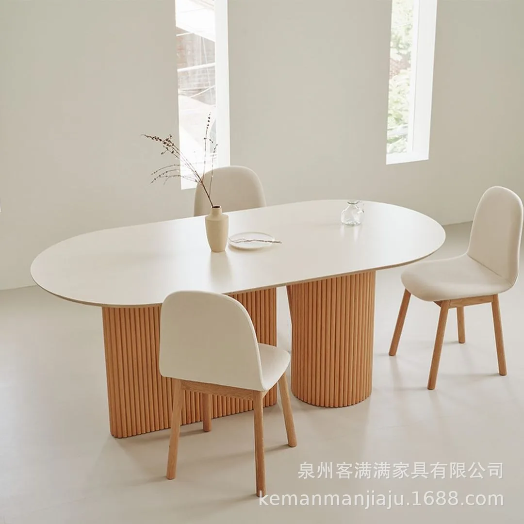 Simple living room ash wood long dining table Nordic creative solid wood dining table Oval designer office conference table