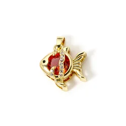 2pcs Brass Charms Gold Color Fish Animal Orange Red Cubic Zirconia Rhinestone Pendants DIY Necklace For Women Findings 20x15mm