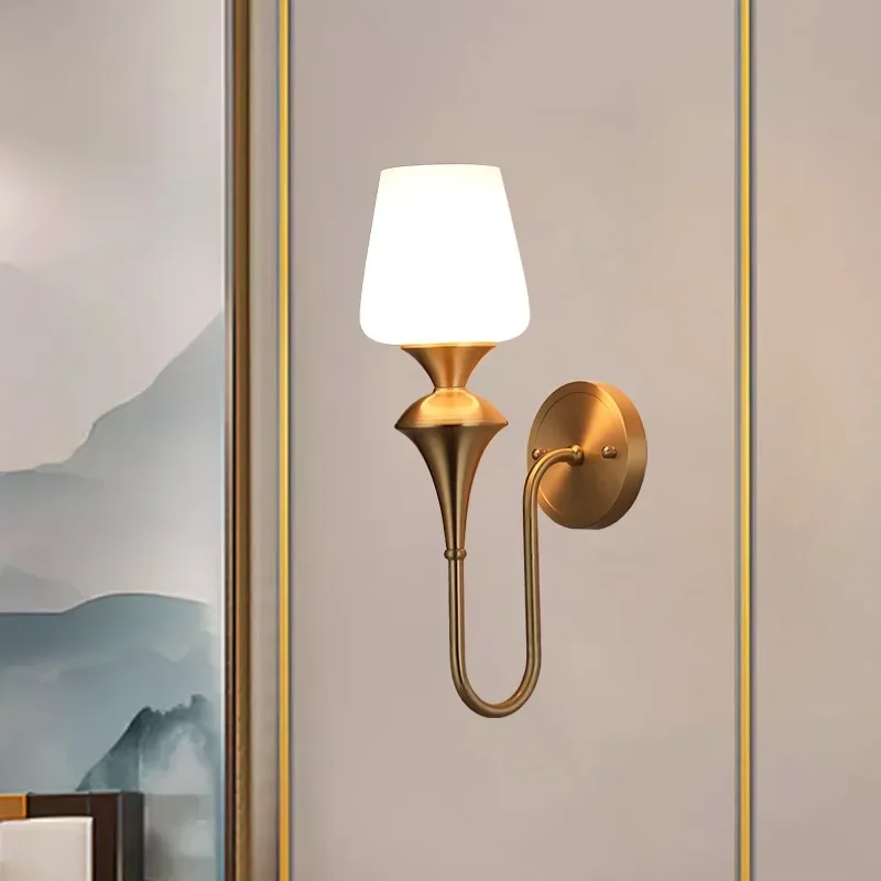 All copper American simple living room wall single head atmospheric wall lamp post-modern light luxury bedroom bedside lamp hote