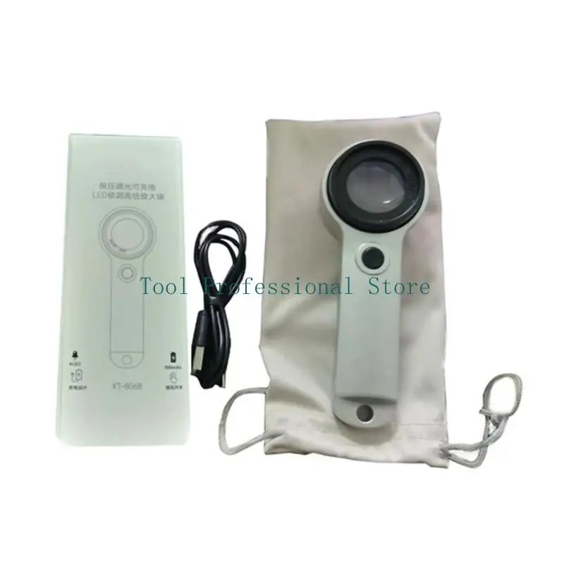 57QF Currency Inspection Lens with Integrated LED Lighting, Rechargeable Handheld Design, and Contoured Grip for Viewing Fine