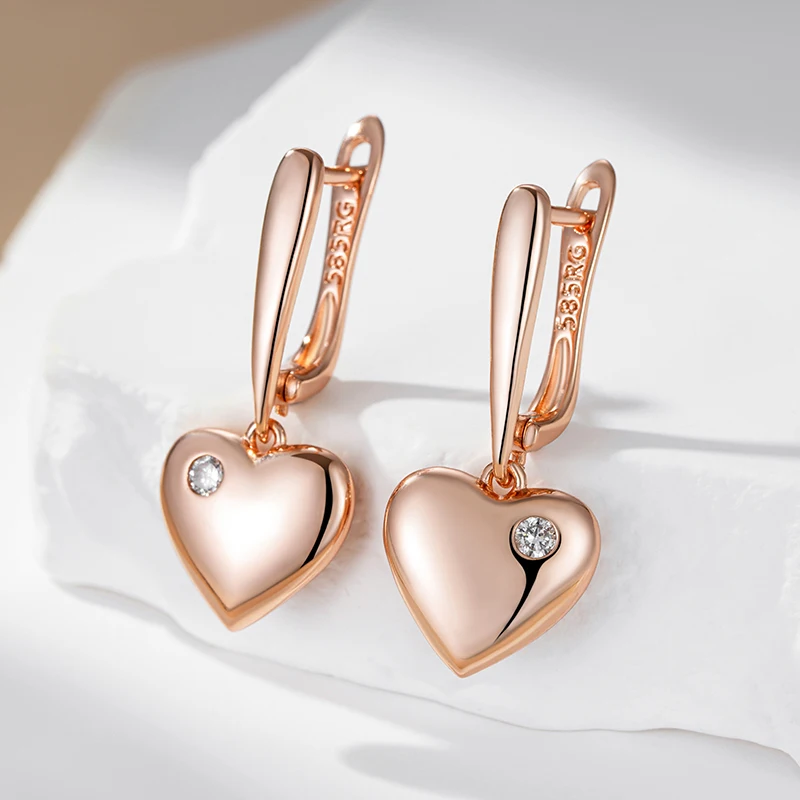 Kinel Hot Luxury Heart Drop Earrings for Women Natural Zircon With 585 Rose Gold Color Modern Party Wedding Daily Fine Jewelry