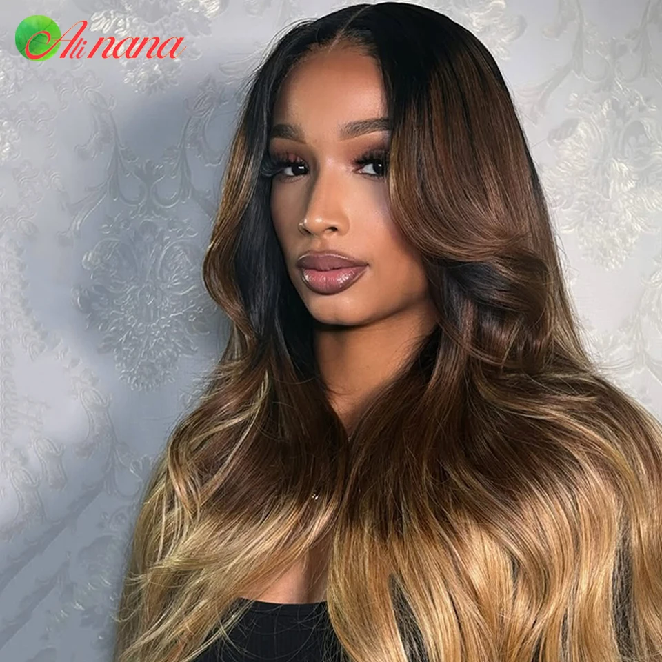

Ombre Brown Blonde Colored 13x6 Transparent Lace Frontal Wig Body Wave PrePlucked Remy 5x7 Lace Closure Human Hair Wig For Women