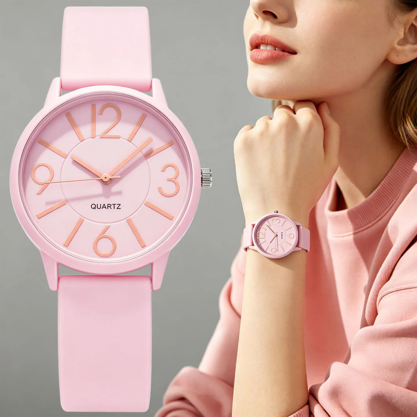 Women Simple Round Quartz Watch Big Numeral Dial Silicone Strap Casual Wristwatch Ladies Daily Watches