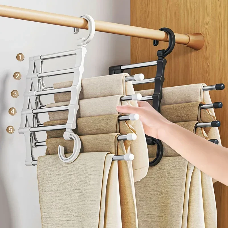

Stainless Steel Retractable Trouser Rack Folding Multi-functional Space Saving Pants Hangers Foldable Closet Organizer Wardrobe