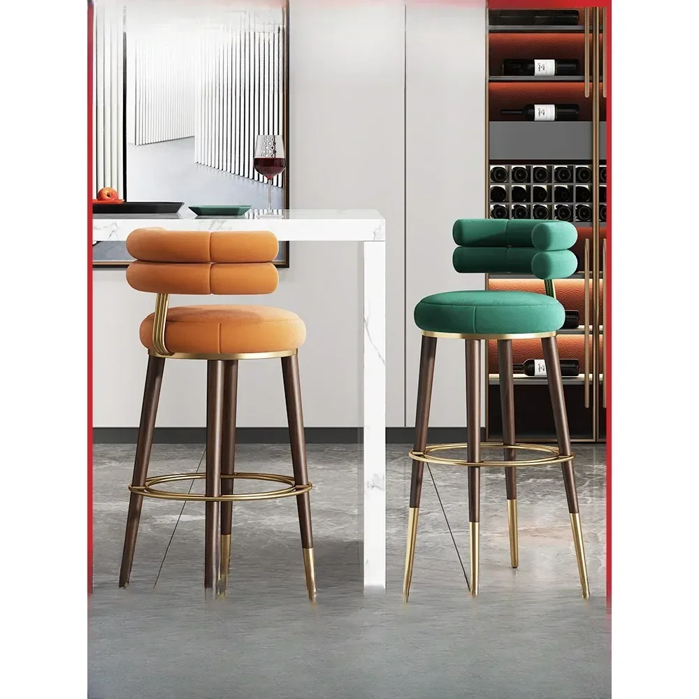 Solid wood bar chairs, light luxury and high-end feel, home high legged chairs, island benches, high footed stools, bar stools,