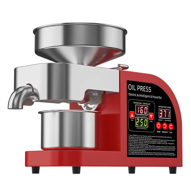 Nuevo Producto 2025 X6 Rojo, Prensa de Aceite Eléctrica para Uso Doméstico, para Aceitunas, Nueces, Coco, Palma, Maíz, Semillas de Sésamo y Cacahuates, con Función de Frío y Calor