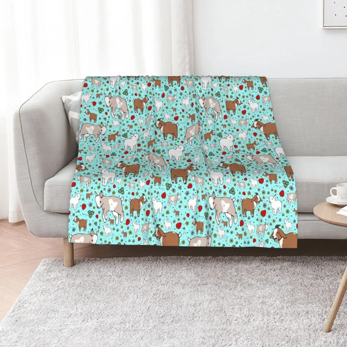 Goats in Blue Throw Blanket Decorative Sofas Soft Plaid Luxury Designer Sofas Weighted Softest Blankets
