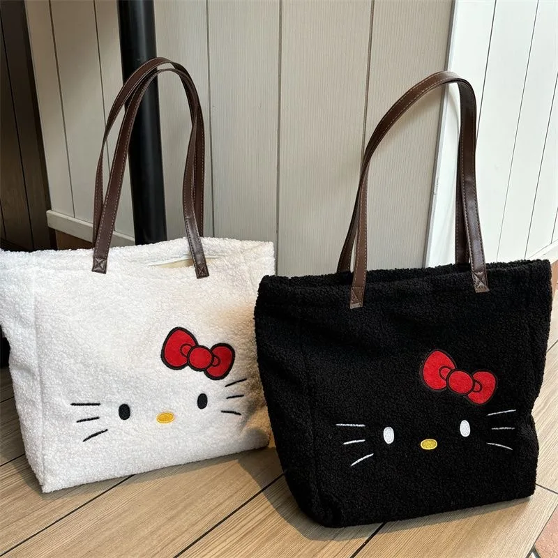 Ins New Sanrio Hello Kittys Lamb Wool Handbag Large Capacity Cartoon Kitty Commuting Shoulder Bag Handbag Holiday Gift Toys