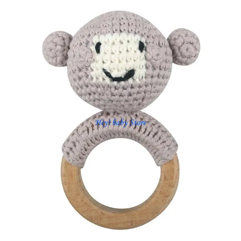 Q1FE Crochet Animal Rattle Toy Soother Bracelet Teether Ring Toy Baby Product