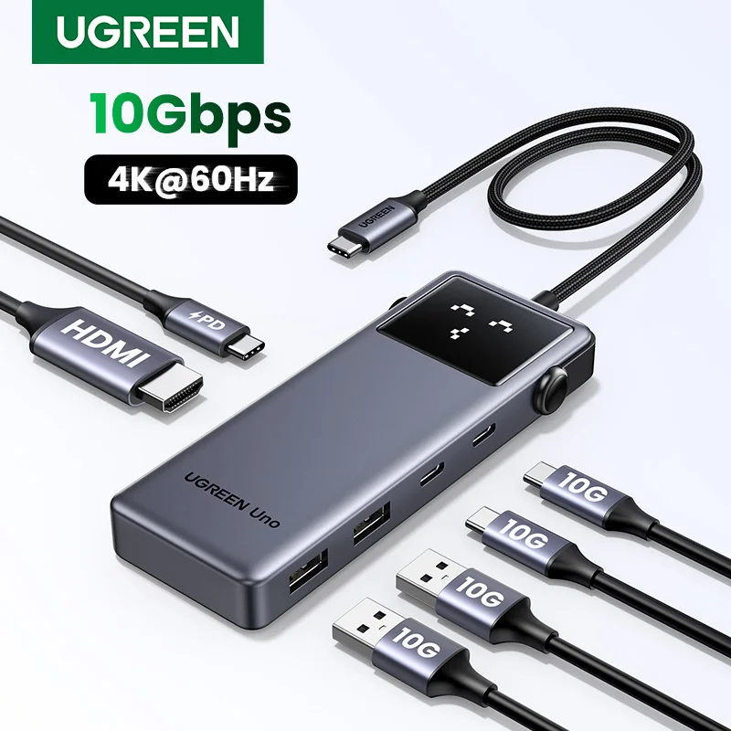 UGREEN Uno USB C HUB 6-in-1 4K60Hz PD100W 10Gbps USB3.2 Splitter Adapter for Laptop Macbook Pro Air USB Expander Docking Station