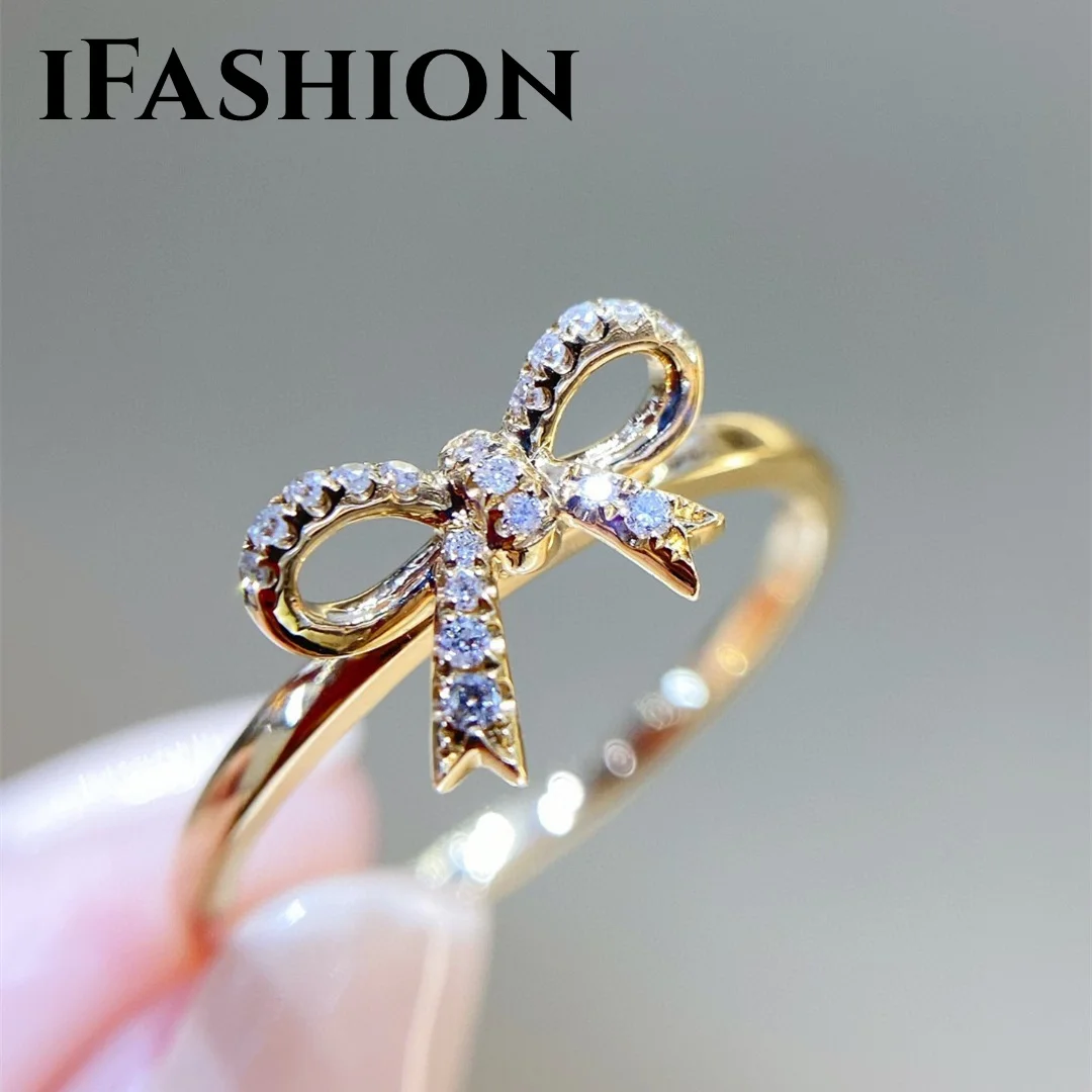 

IFASHION 18K Solid Yellow Gold Butterfly Diamond Ring Jewelry(AU750)Women Gift Weddings Fine Jewelry