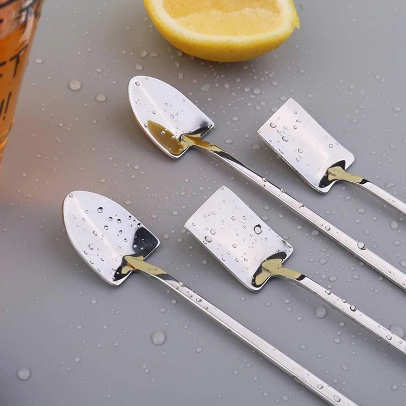 Iced Tea Spoons, Stainless Steel Long Handle Coffee Spoon, Ice Cream Spoon Stirring Spoon Drinking Tools 4 Pcs