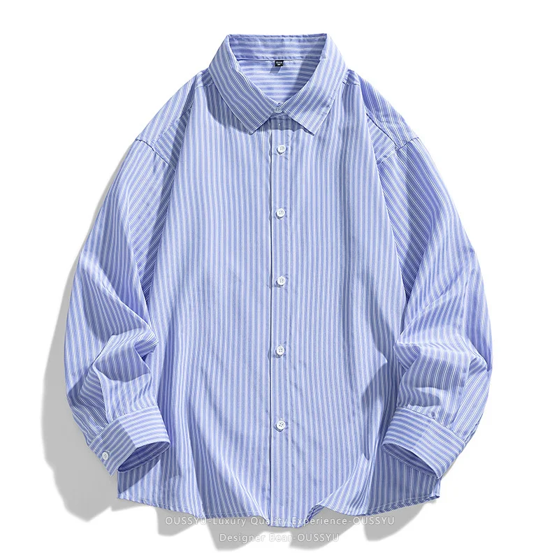 

Men's Striped Long Sleeve Shirt Spring Casual Loose Fit Button Down Collar Top Fashion Streetwear Outerwear for Men Trendy