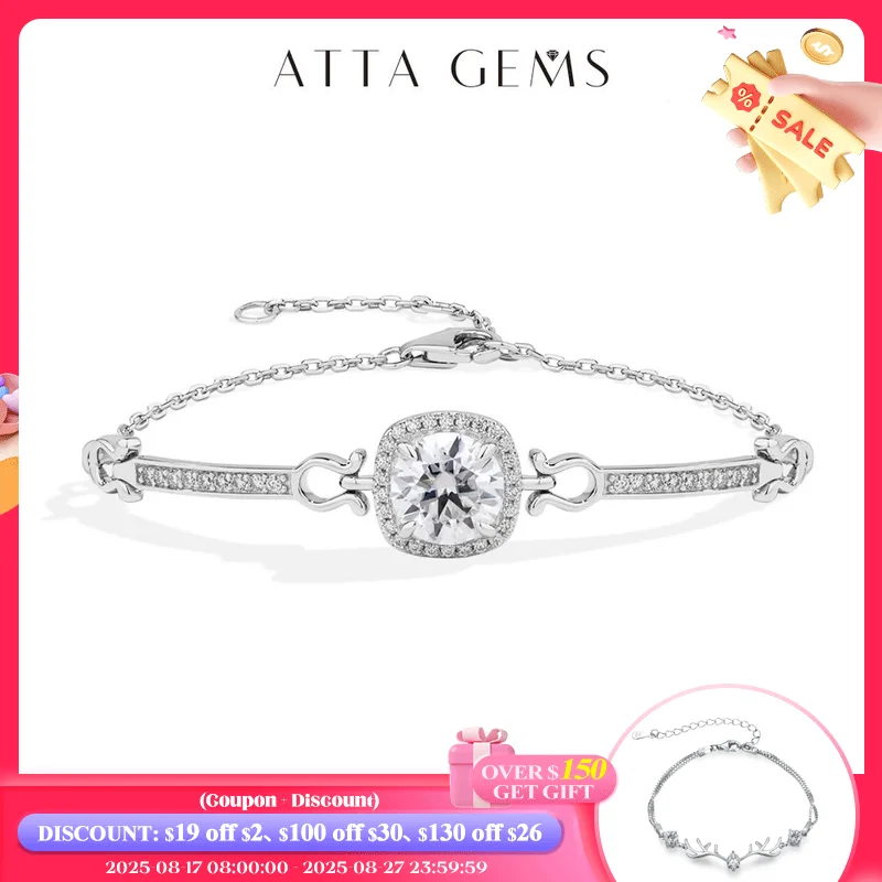 

ATTAGEMS Classic Full Moissanite Bracelets Round cut 2ct D VVS1 S925 Sterling Silver Adjustable For Women Wedding Jewelry 16+3cm