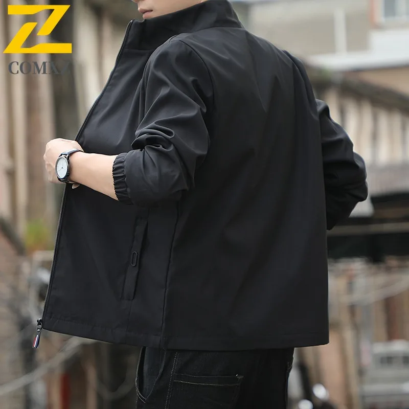 COMXZ 2025 Mens Casual Jacket Spring Autumn American Style Loose Fit Waterproof Plus Size Outdoor Sports Lightweight Hiking Coat
