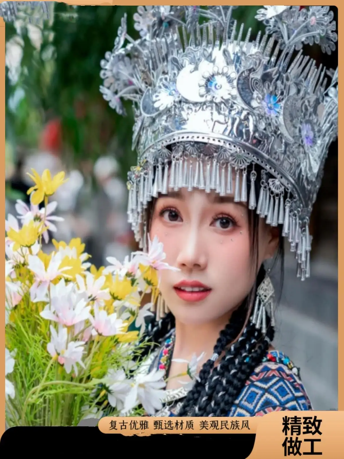 Miao-tocado de plata para la cabeza, sombrero de Guizhou, joyería de las minorías