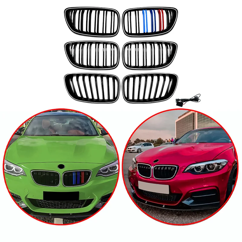 For BMW 2 Series F22 2014-2019 High Quality ABS Single Line & Double Lines LED Kidney Grille M-Color 3 Color Front Grille