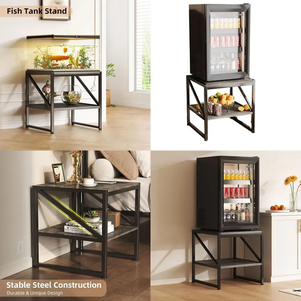 

20-дюймовый квадратный приставной столик из серого дуба с 2-уровневой полкой для хранения, высокой грузоподъемностью, подходит для принтеров и жилых помещений