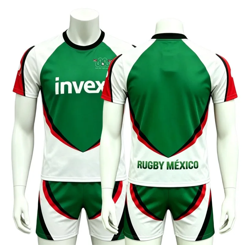 

Mexico Rugby Jersey Set Men Green White Red Rugby Mexico Short Sleeve Shirt Shorts Kit Breathable Sports Uniforms Fans Version