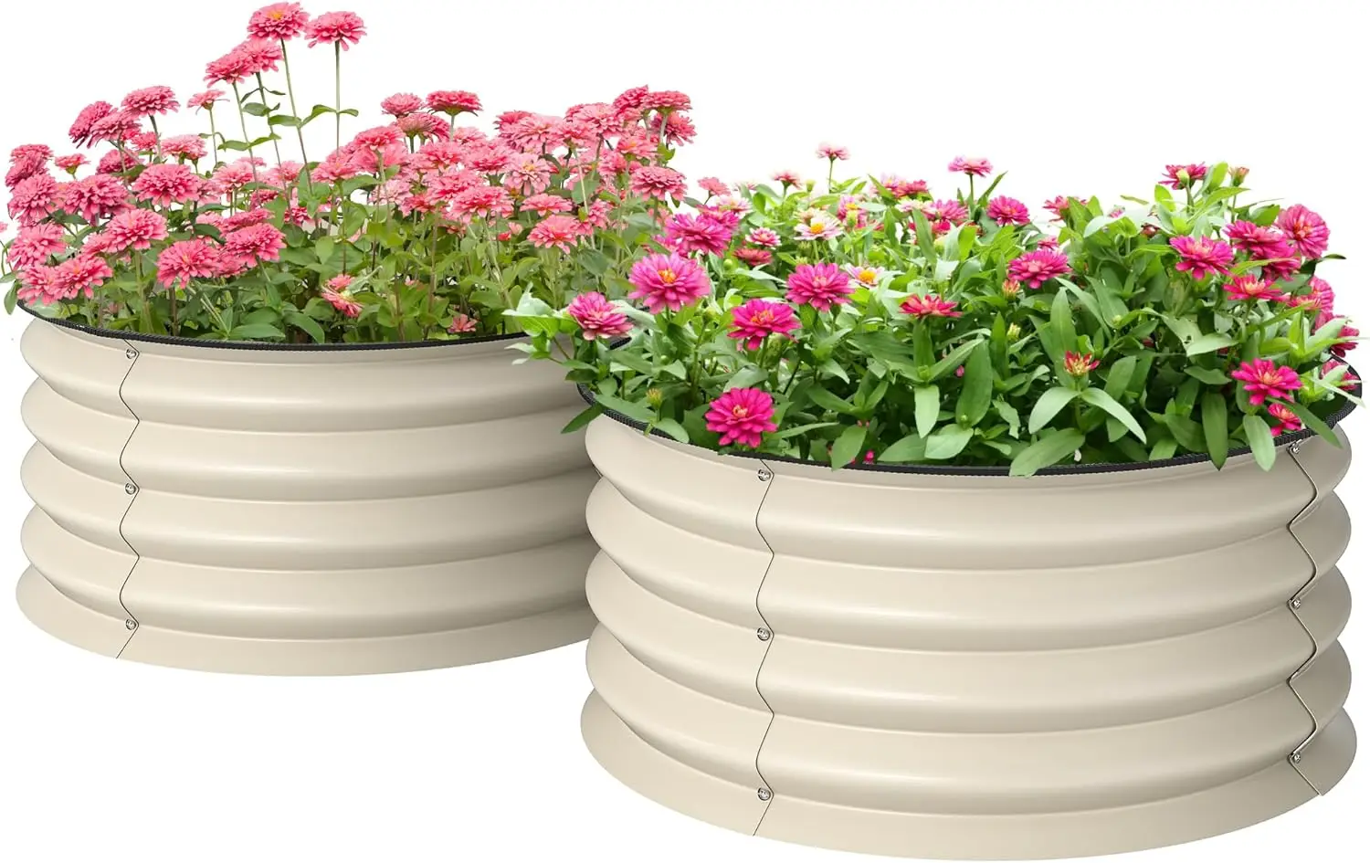 Galvanized Raised Garden Bed Set of 2, Planters for Outdoor Plants with Safety Edging, Easy-to-Assemble Stock Tanks for Growing Flowers, Herbs and Vegetables, 2' x 2' x 1', Cream White
