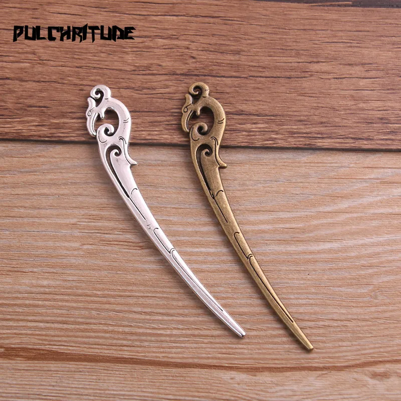 4PCS 14*92mm Metal Alloy Two Color Hair Clasp Charms Pendants for Jewelry Making DIY Handmade Craft P6744