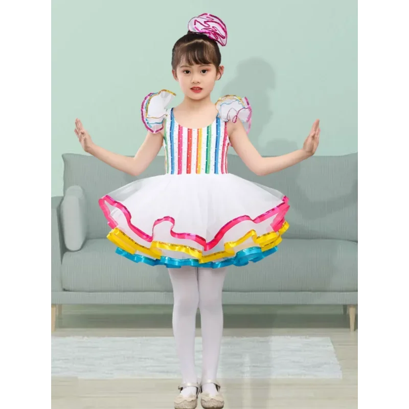 

Children's dance hall clothing sequin modern dance short skirt girl jazz dance ball dress wedding princess skirt