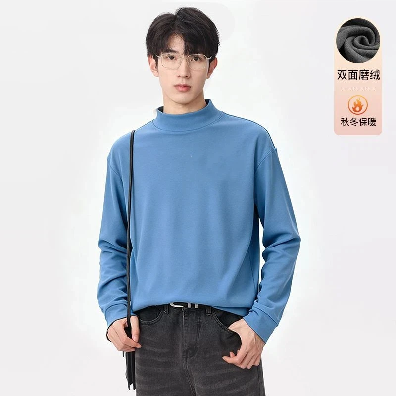 الخريف والشتاء بلون الوجهين نحى نصف الياقة المدورة الحرارية قاع قميص طويل الأكمام تي شيرت الرجال رداء علوي غير رسمي