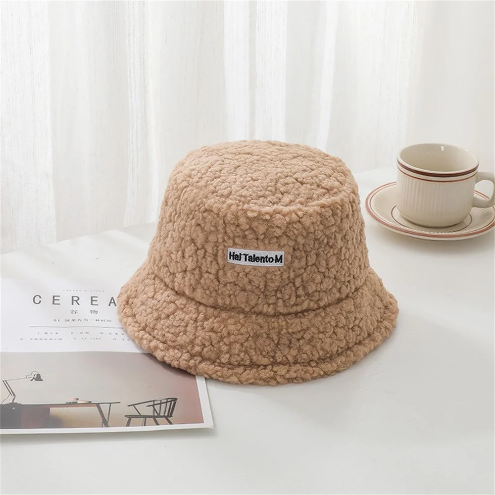 Winter Warm Plush Bucket Hat Women Girl Solid Color Fuzzy Fishmen Panama Caps For Lady Casual Outdoor Bucket Hats for Women