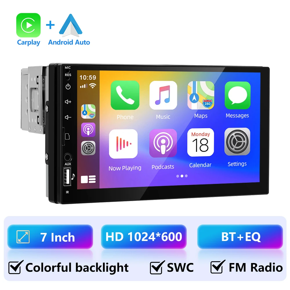 LeeKooLuu 1 Din 7 "HD Universele Auto MP5 Speler Bluetooth FM Radio Draadloze Carplay Android Auto Multimedia Speler USB/SD/AUX-IN
