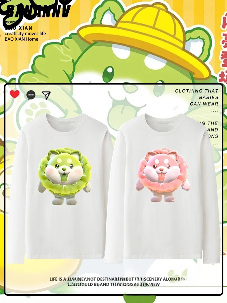 

Egg Tummy Par Collaborative Long Sve Cotton T-irt for Boys Cartoon Vegetable Dog Design Autumn Faion Kids Clothing