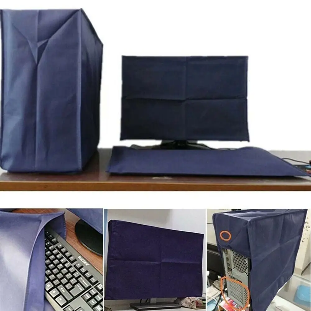3PCS 19 To 34 Inches Desktop Computer Dust Cover Blue Moisture-proof LCD Screen Cover Nonwovens Breathable
