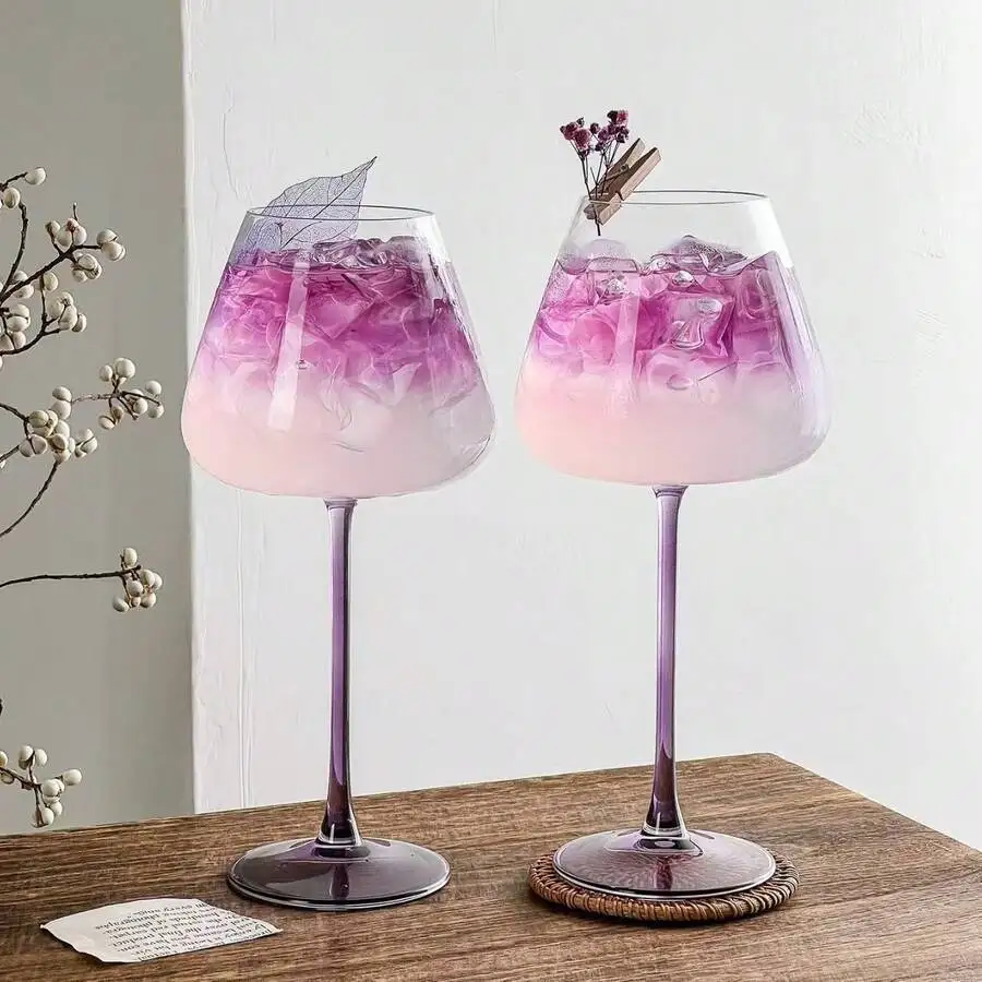 Crystal Wine Glasses Set Of 2 .20oz Large Purple Wine Glasses With Long Stem For Women.Hand-Blown,Thin Rim. Gift For Wife,Girlfr