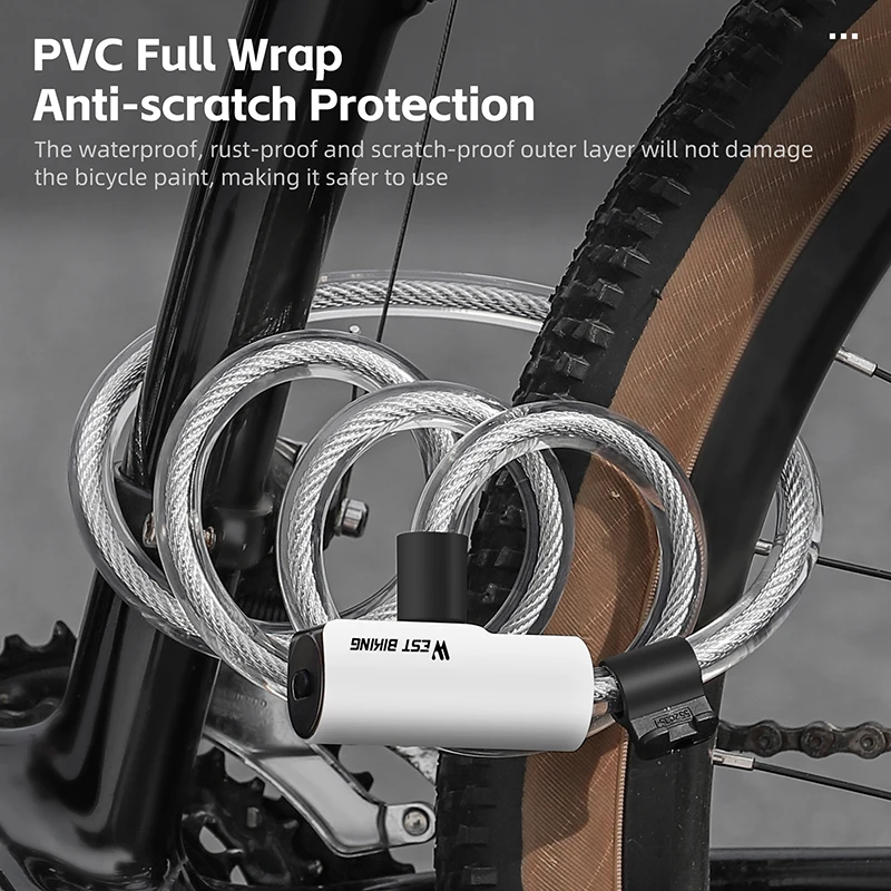 WEST BIKING Portable Bicycle Cable Lock Durable Anti Theft Safety Lock MTB Road Bike Motorcycle E-bike Scooter Lock With 2 Keys