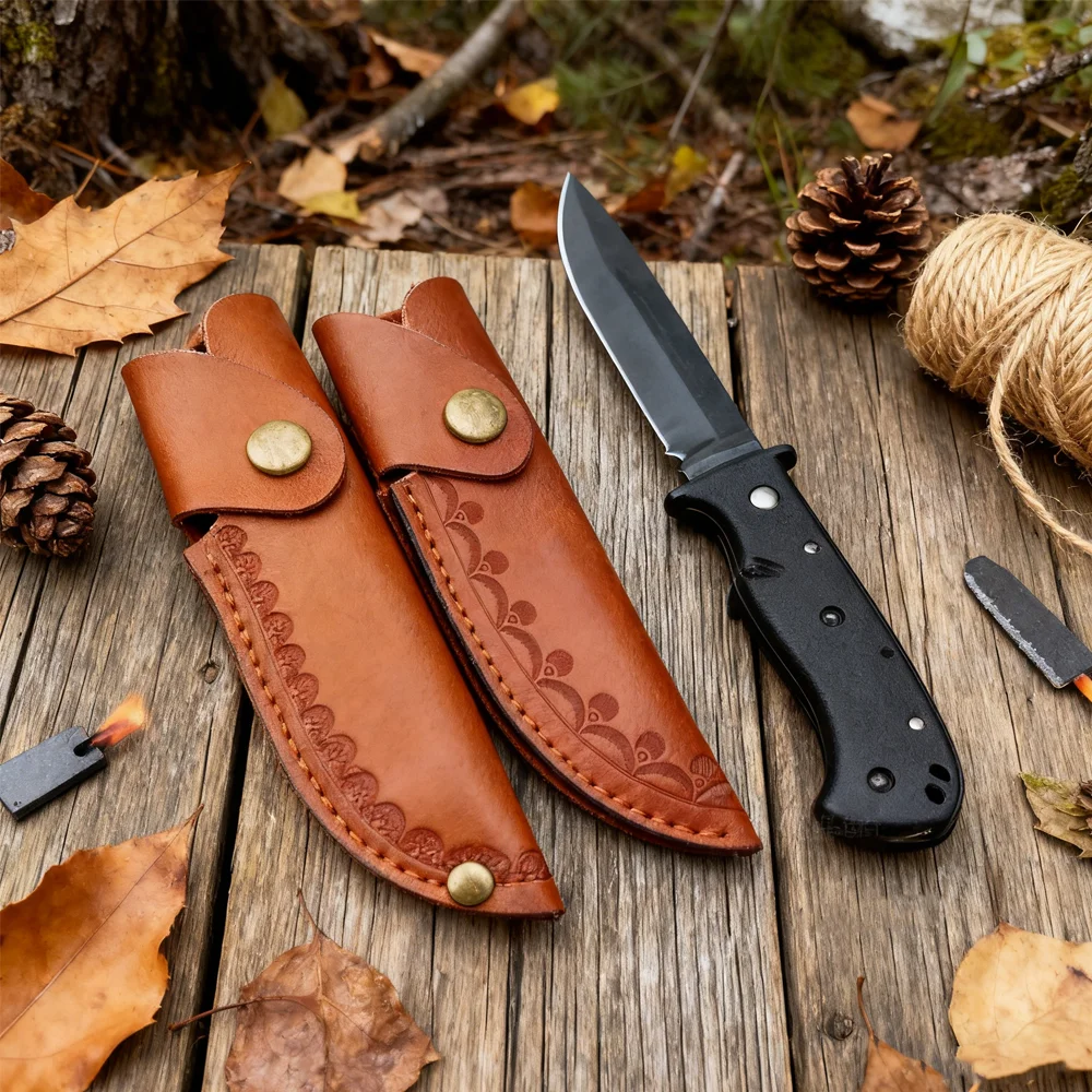 Durable Cowhide Fixed Blade Sheath - Outdoor Camping Hiking Knife Protective Storage Case