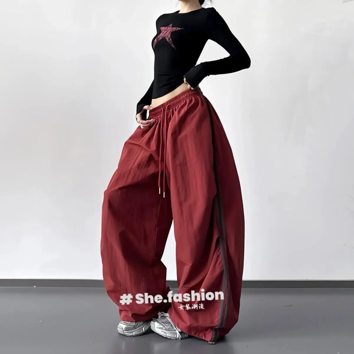 2026 Spring and Autumn Casual Work Pants Side Striped Athletic Style Loose Wide Leg Pants