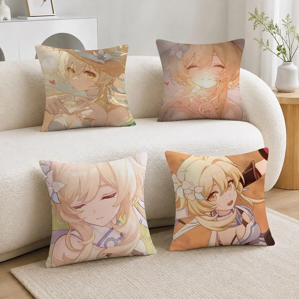 Fantasy Game Character Lumine Cushion Cover Soft Fluffy Short Plush  Pillow Case  Sofa Bed Home Decor
