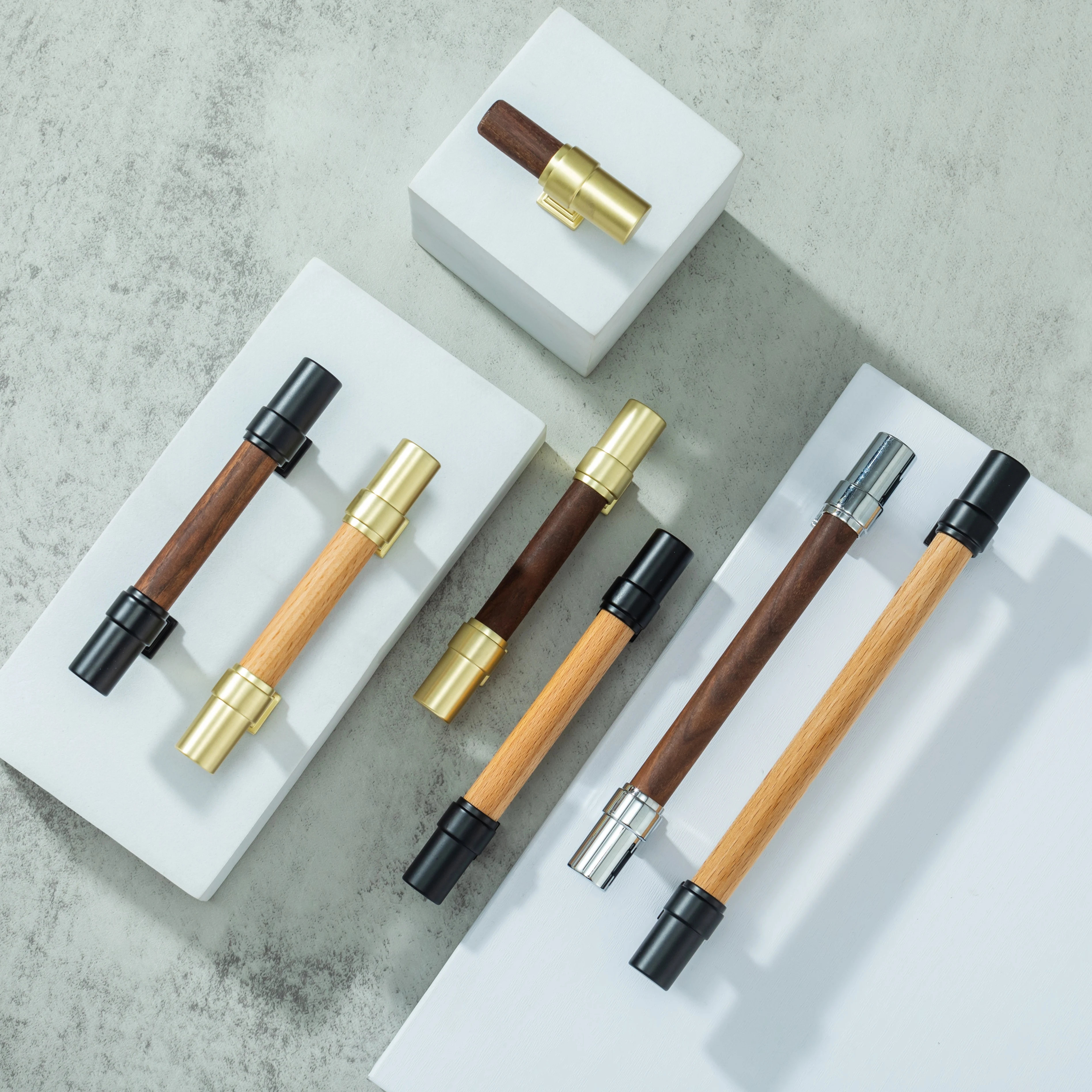 Natural Wooden Cabinet Handles Walnut Beech Drawer T Bar Knobs Minimalist Kitchen Cupboard Door Pulls Furniture Hardware