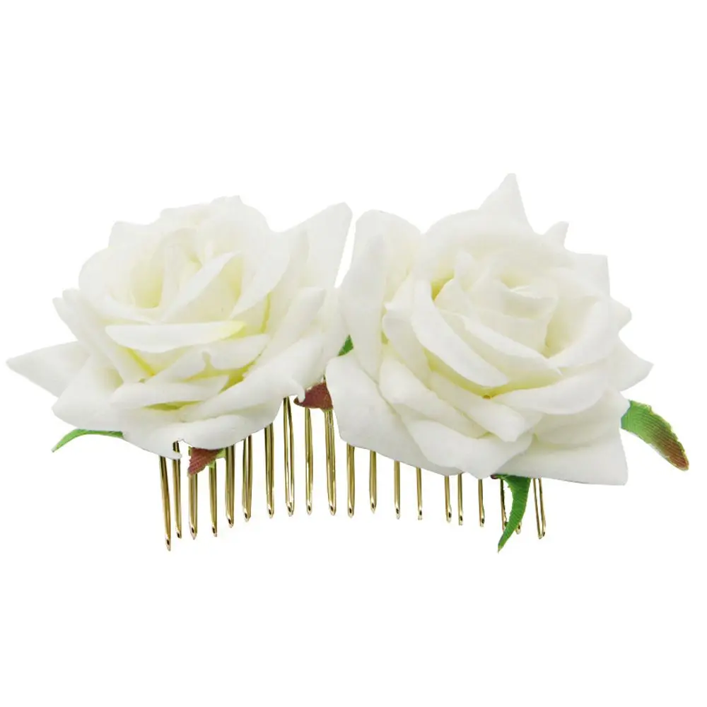 Red Rose Flower Bridal Hair Comb Pins Handmade Wedding Accessories Jewelry Women Prom Headpiece