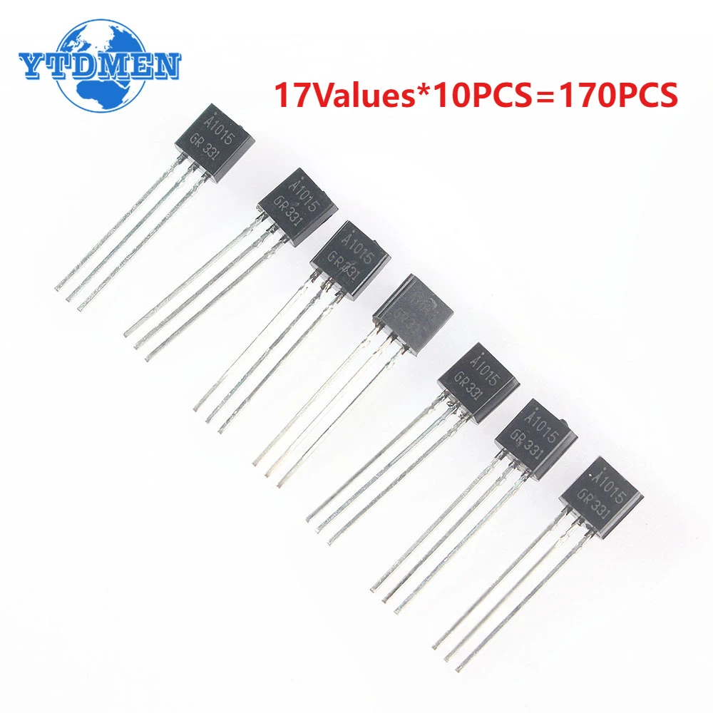 170Pcs 17 Values Transistor Assorted Kit TO-92 S9012 S9018 A1015 A42 A92 C1815 2N5401 C945 S8050 S8550 Transistor Kit NPN PNP