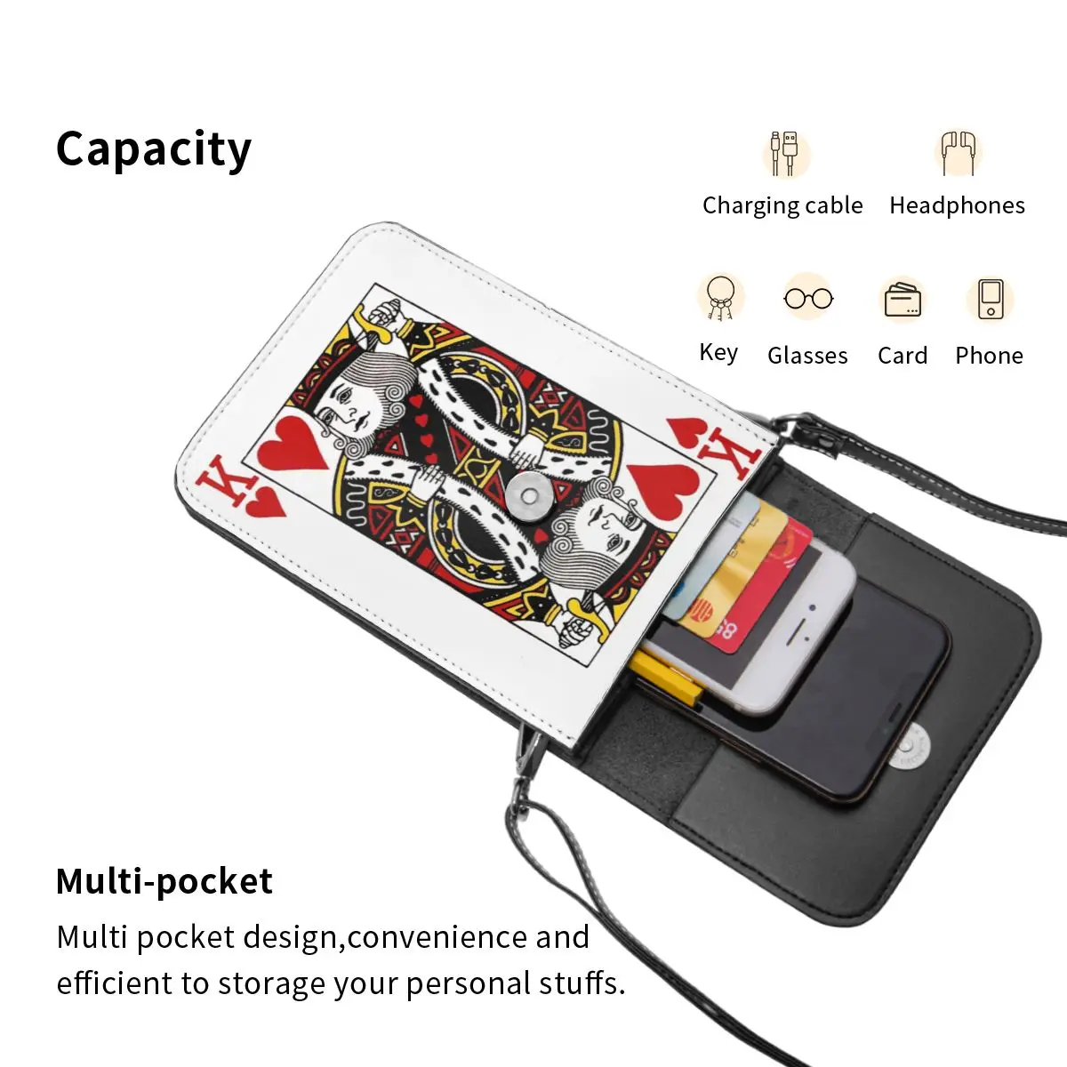 Poker Shoulder Bag KING OF HEARTS Work Leather Mobile Phone Bag Female Gift Vintage Bags