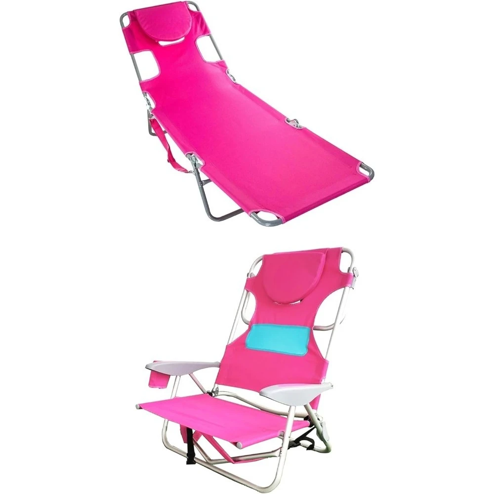 

Chaise Sunbathing Chair and Ladies Comfort On-Your-Back Adjustable & Portable Beach Chair with Carry/Backpack Straps