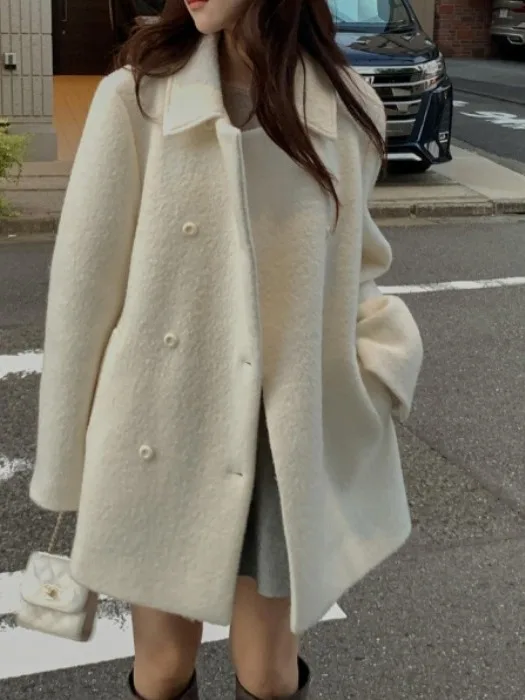 

Faionable Chic Vintage Double-breasted Woolen Coat Women's Winter Mid-length High-end Feel Suit Jaet Ele Outerwear