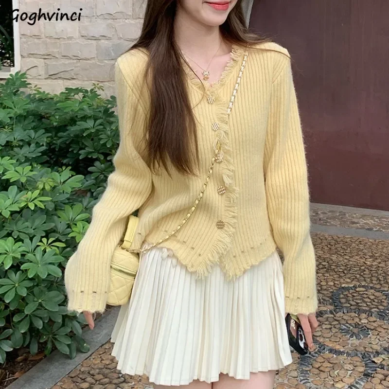 V-neck Cardigan Women Fur-lined Solid Trendy Chic Leisure Cozy Korean Fashion Gentle Elegant Lazy Style Knitted Autumn Sweater