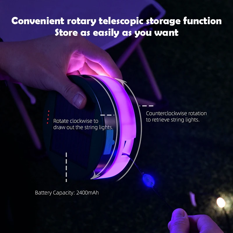 Zonne-Energie Lichtslingers Opbergdoos Rgb Ic Kleur Licht String Multifunctionele Outdoor Camping Noodverlichting Bruiloft Tuin Decor