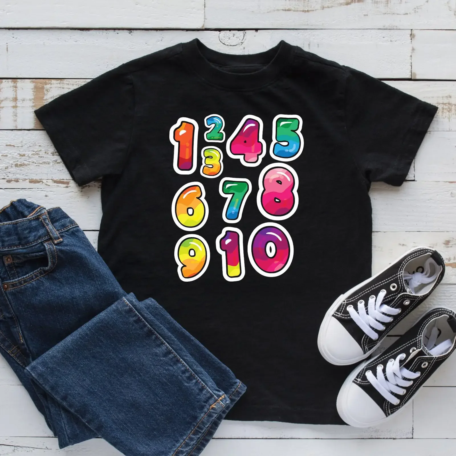 Counting Numbers Kids T Shirt Colorful Toddler Children's Educational Learning 1 10 vintage Washed designer clothes fashion